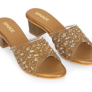 SPAROE Peacock Majesty Beaded Slide Block Heel Sandals