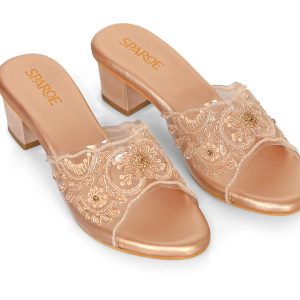 Sparoe Embroidered Block Heel Slip-On Sandals
